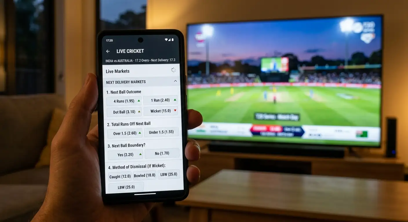 Ball-by-ball cricket micro-markets refreshing on a mobile betting screen