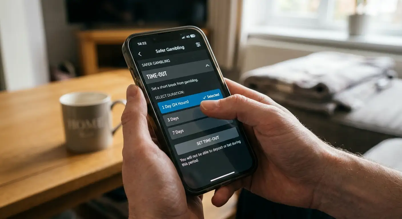A time-out option being selected in a betting account