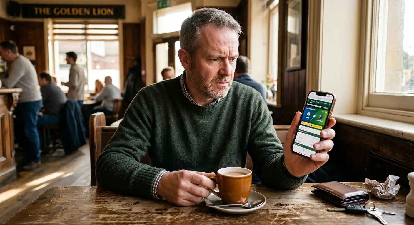 A person reviewing the odds on a toss market with a sceptical look