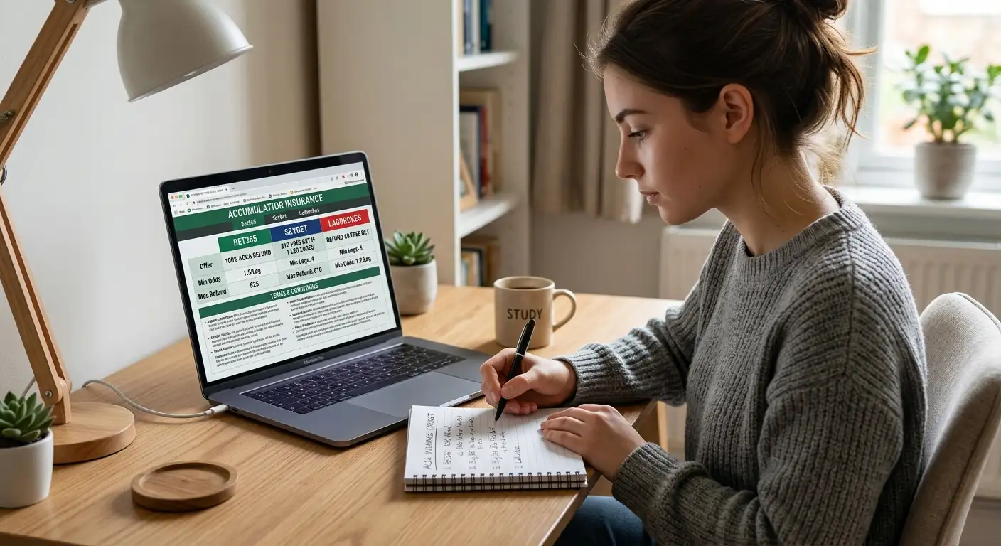 A laptop comparing accumulator insurance offers across cricket betting sites