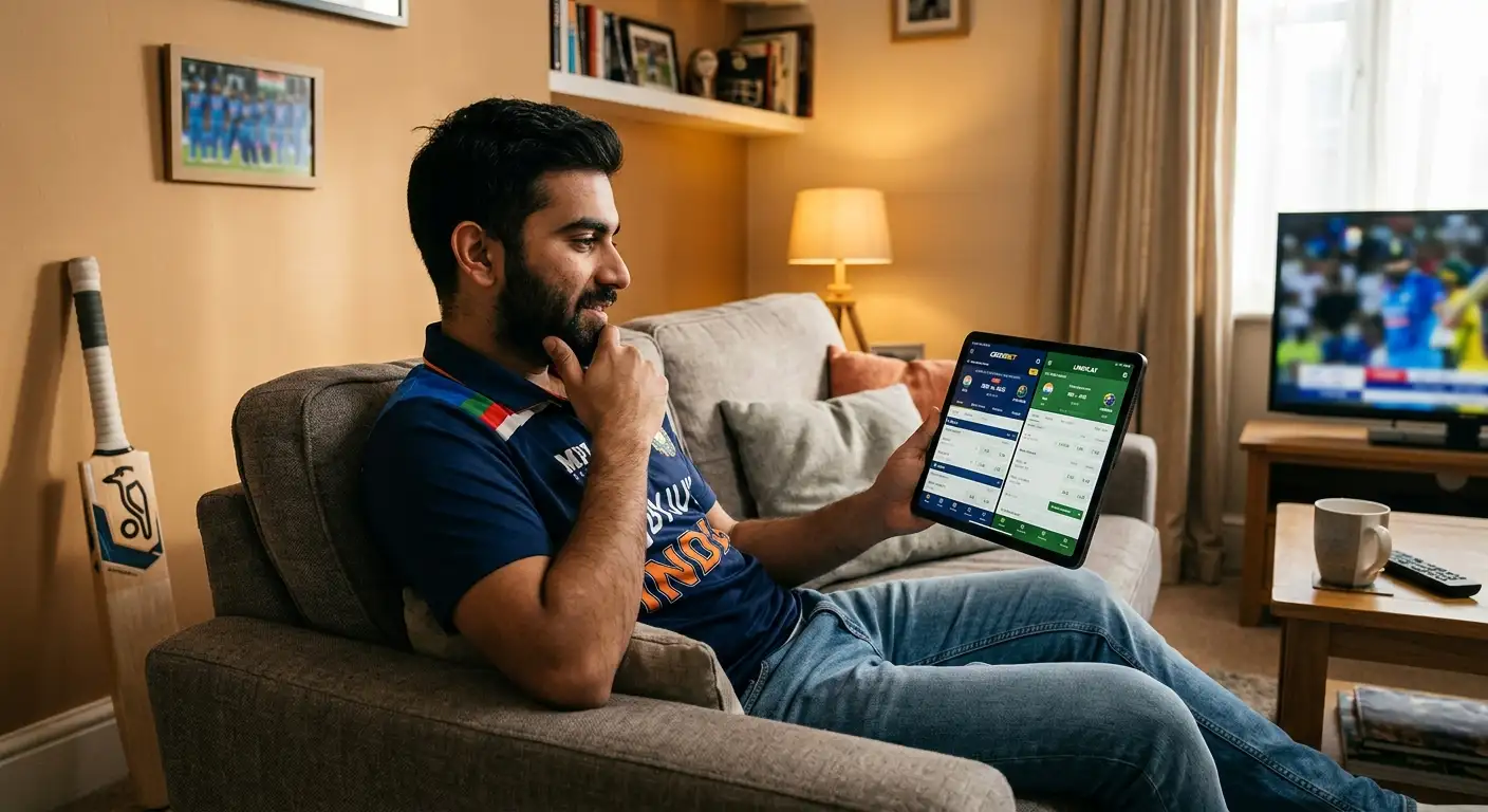 Cricket bettor matching their betting profile to a site on a tablet