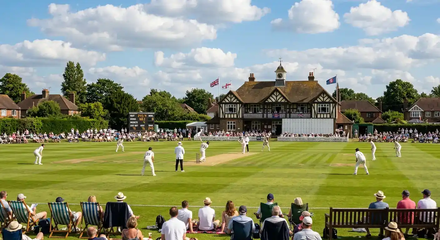 An English county cricket club ground on a match day