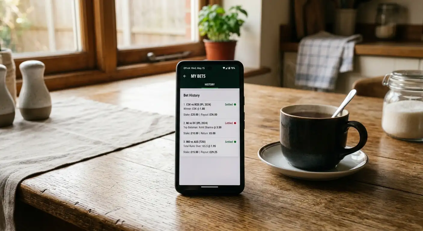 A betting account withdrawal screen open on a phone showing settled bets