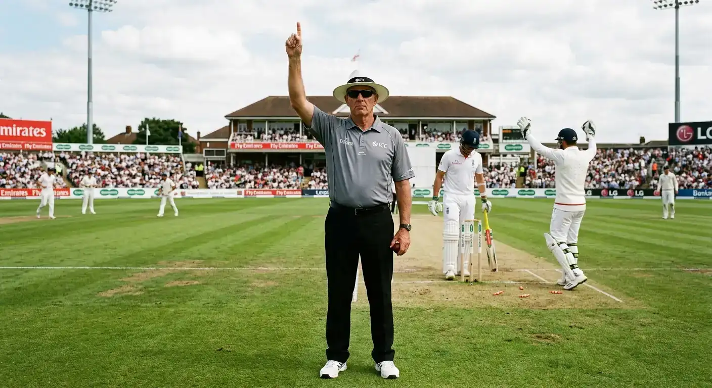 Cricket umpire signalling on the field as part of match integrity oversight