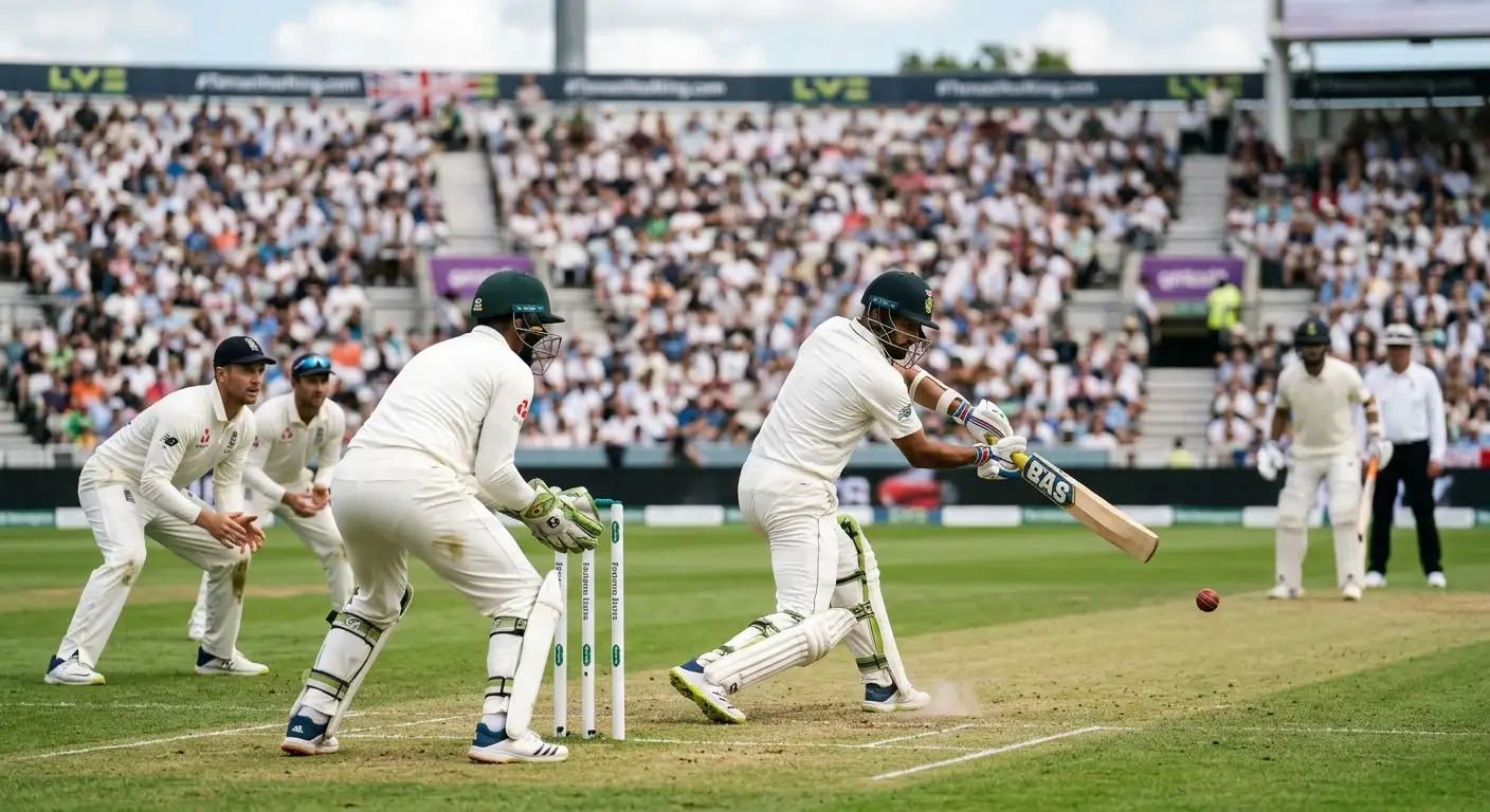 Cricket match in progress with a batter and fielders, illustrating bettable phases