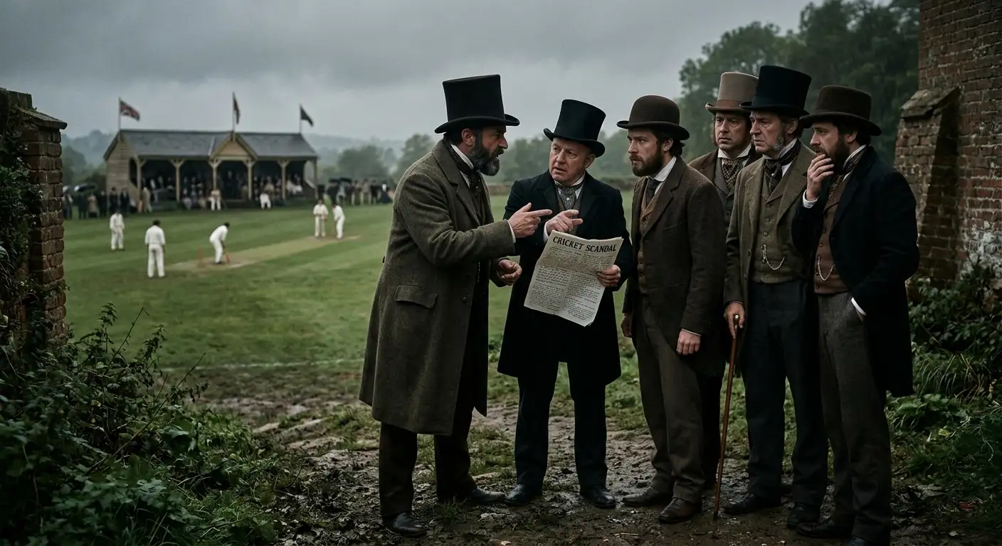 A dim period scene suggesting a cricket betting scandal