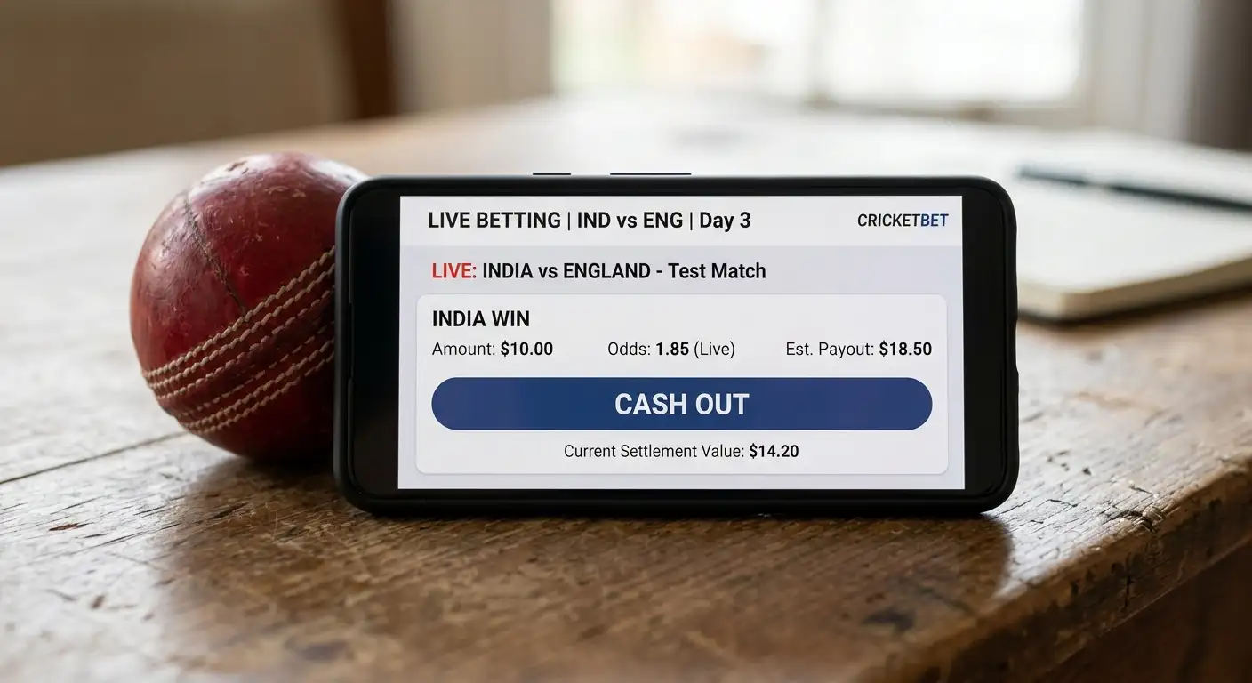 Cash out option displayed on a live cricket bet showing an early settlement value