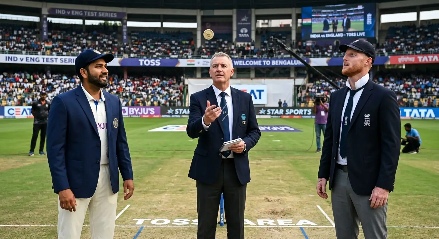 Two cricket captains and the match referee at the pre-match coin toss