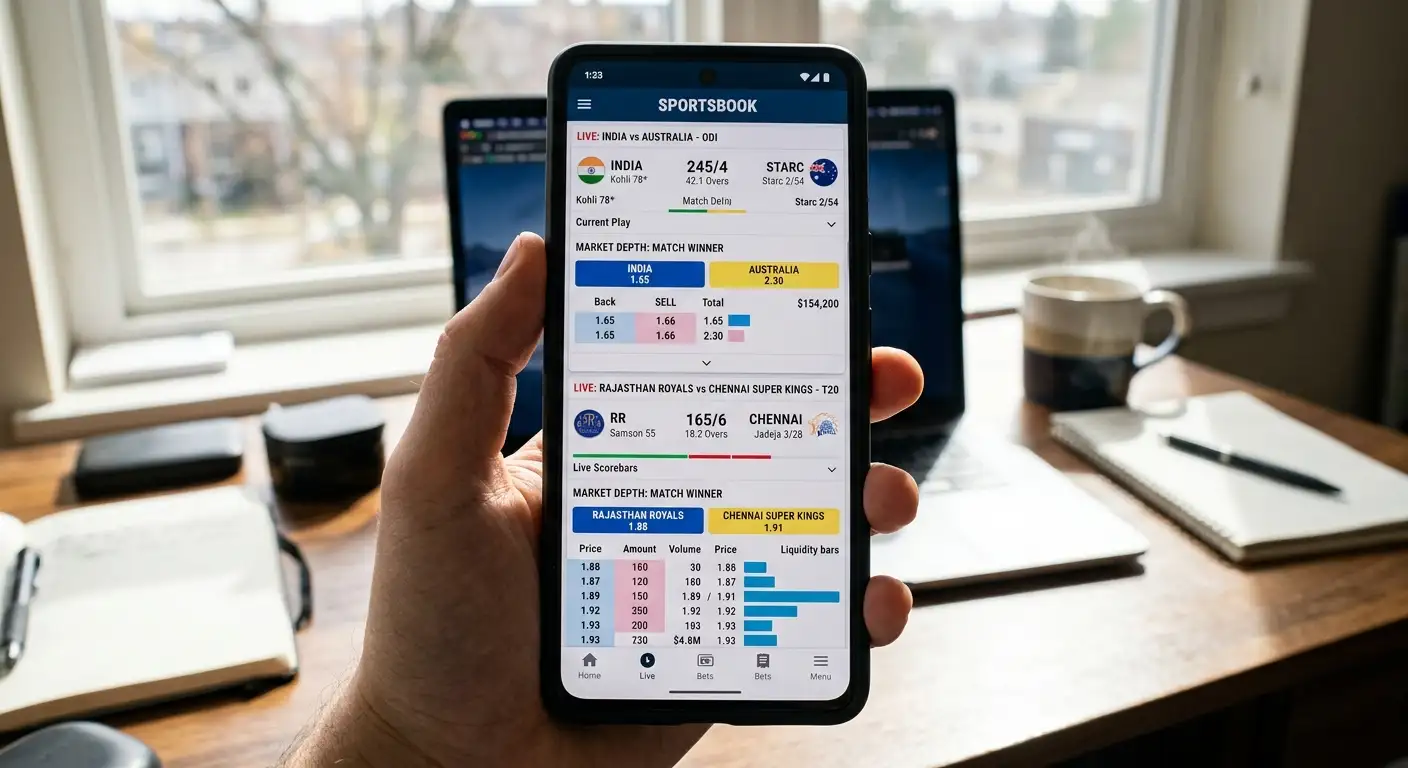 A phone comparing markets for a T20 and a Test match