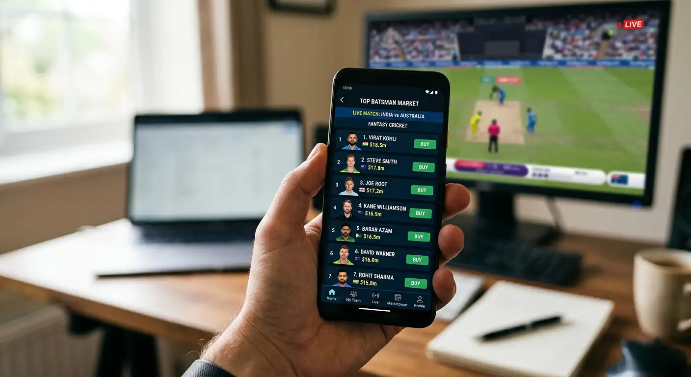 A betting screen listing top batsman odds for several cricket players