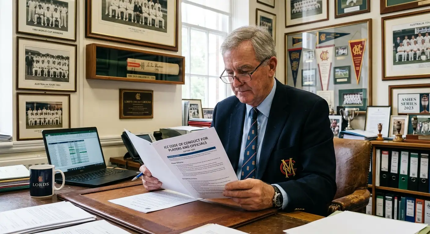 A cricket administrator reviewing a sponsorship document