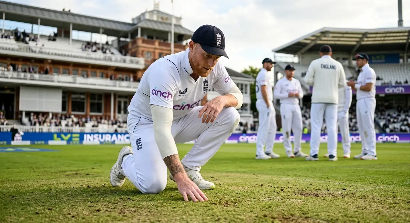 A captain inspecting the pitch before deciding at the toss