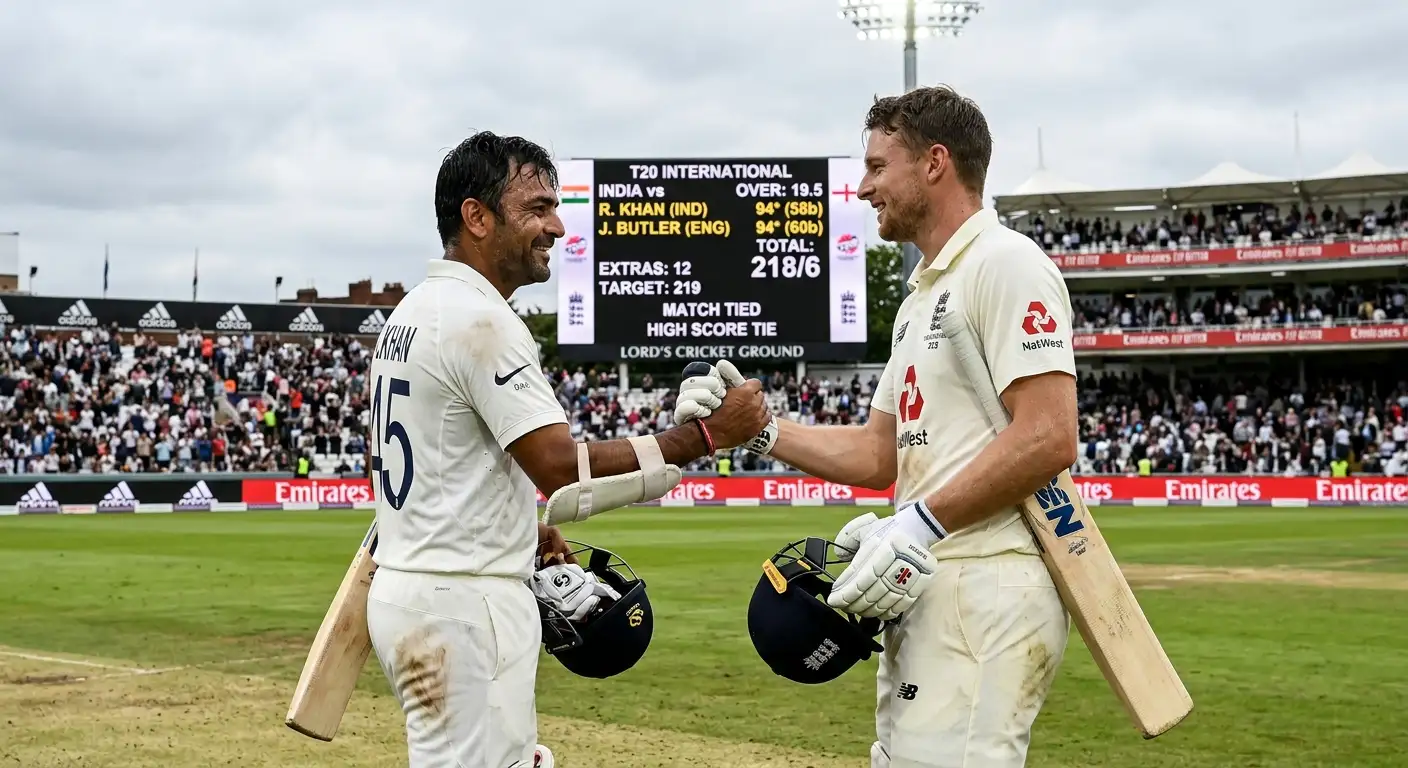 Two cricket batters finishing level, illustrating a dead heat outcome
