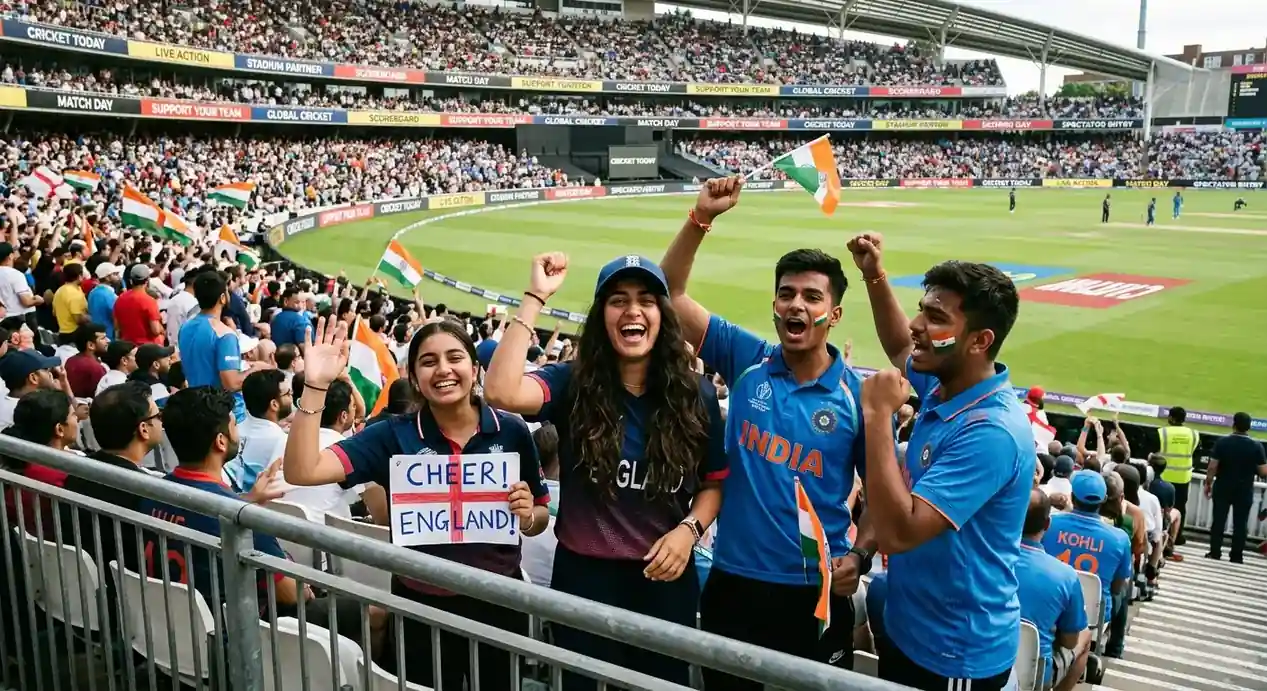 Young fans surrounded by sports advertising at a match