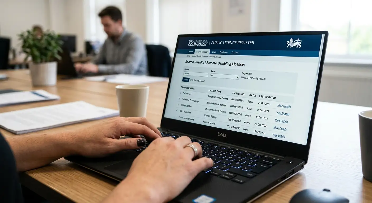 The gambling regulator's public register open in a browser