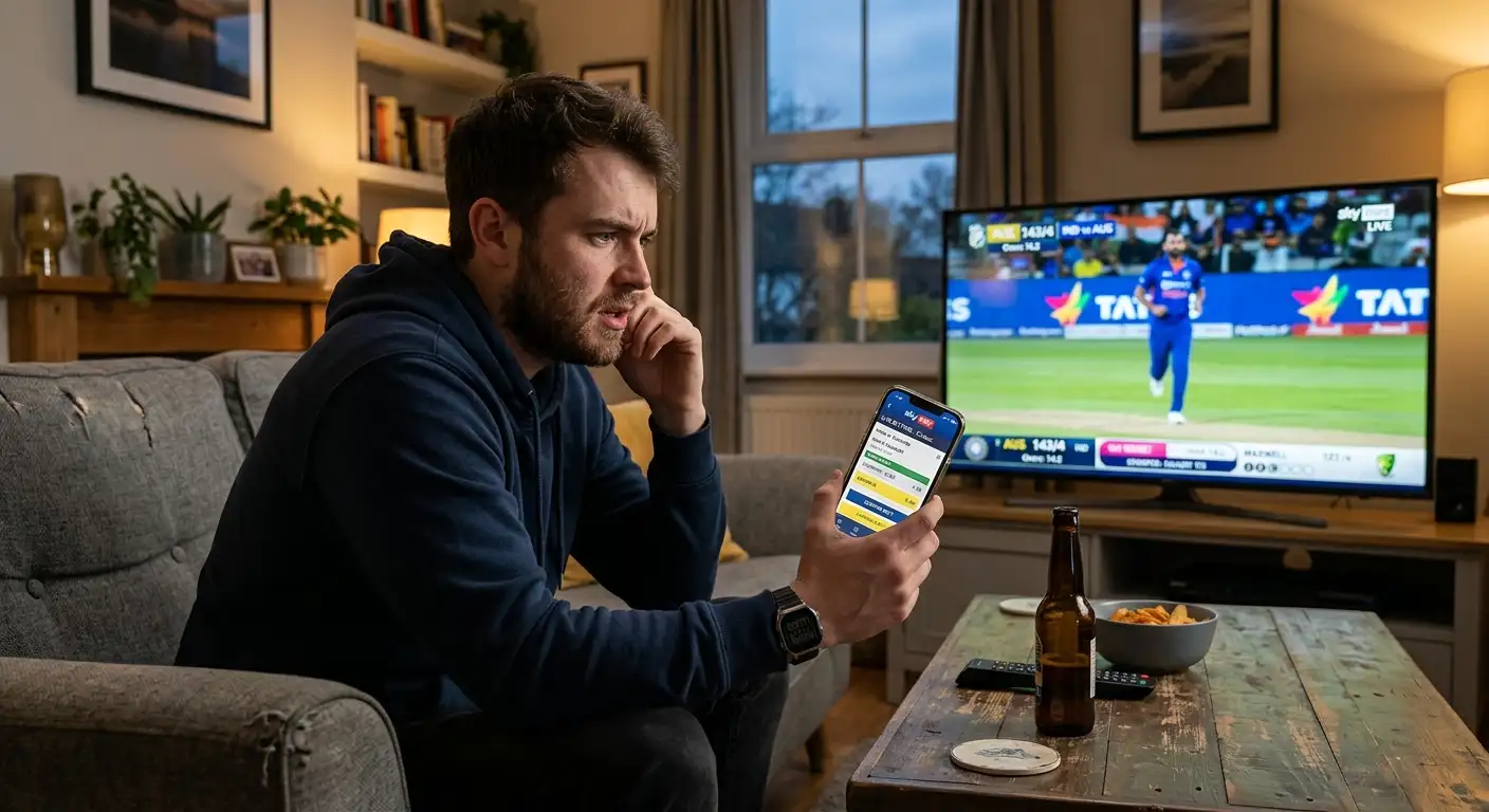 A person watching live cricket while deciding whether to cash out
