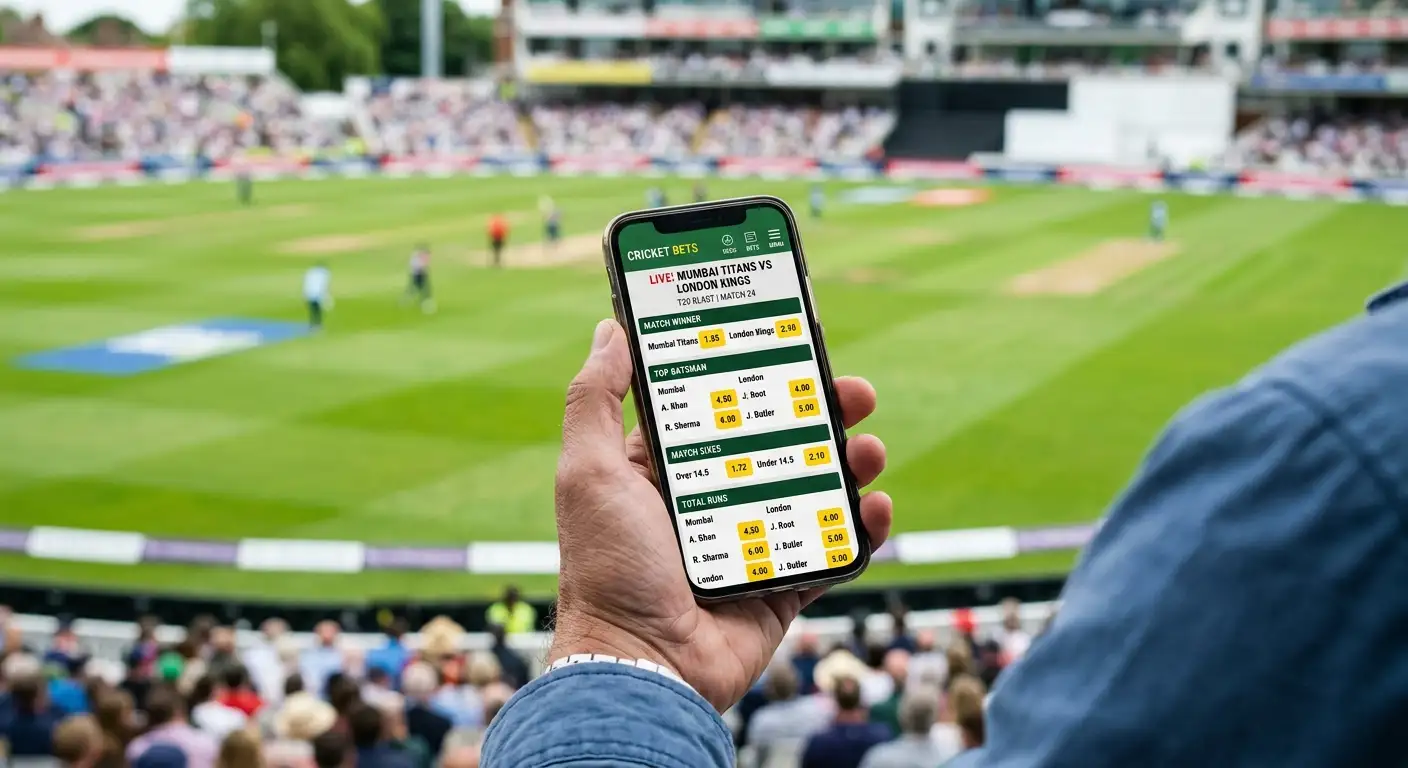 Punter browsing IPL match betting markets on a mobile betting app