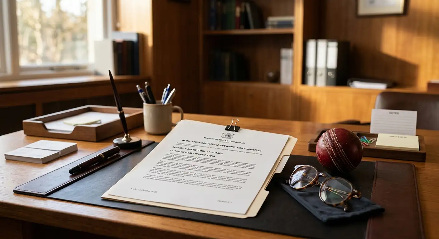 UK Gambling Commission regulatory framework concept beside a cricket ball