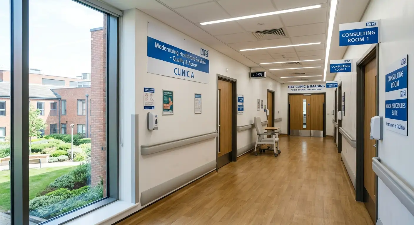 An NHS clinic corridor representing levy-funded treatment services