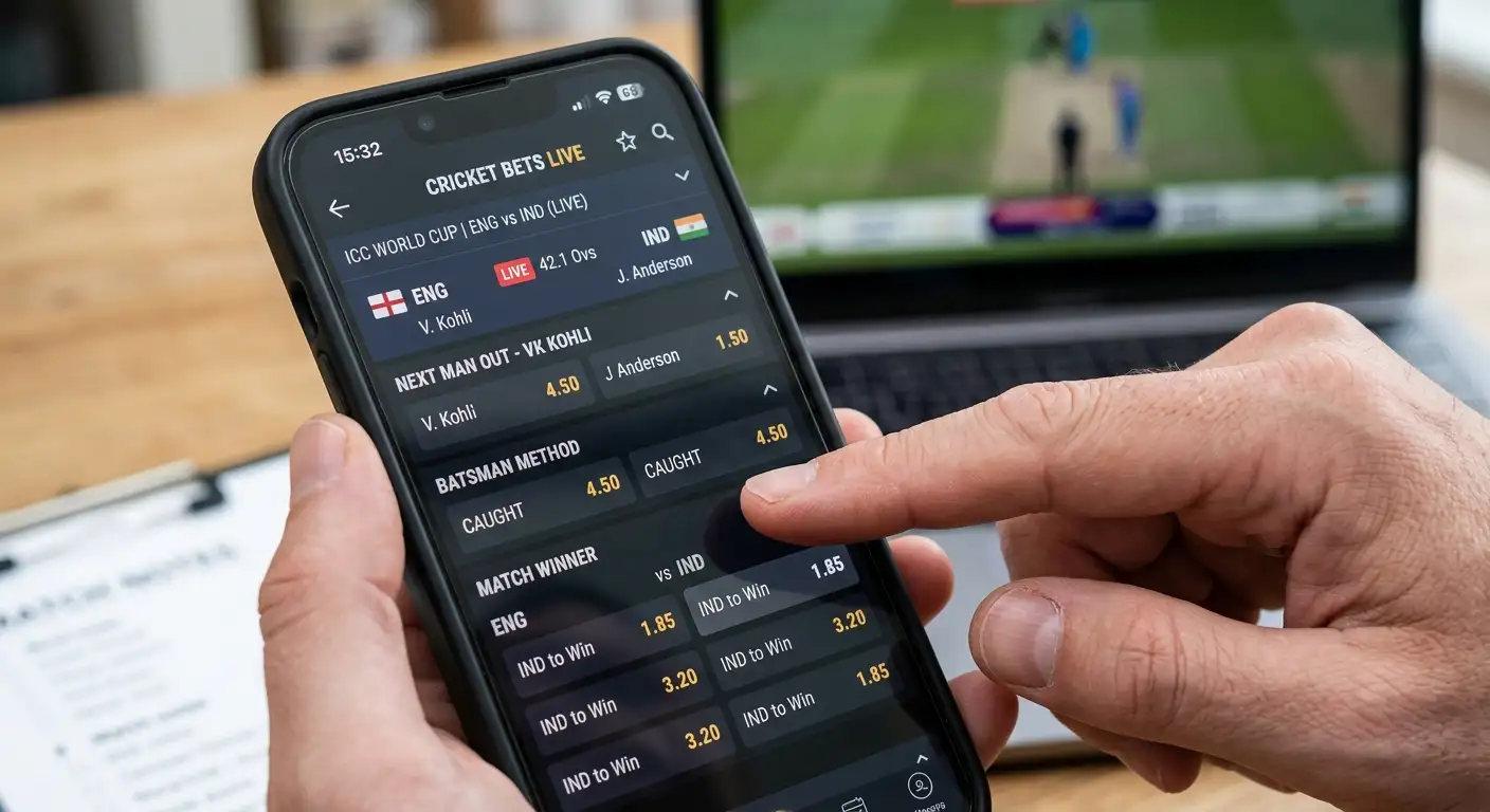 A close look at cricket odds on a screen to read the price correctly