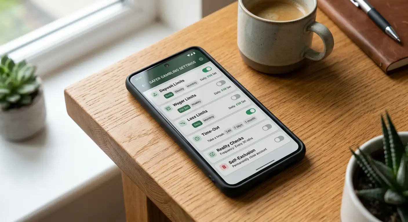 A safer-gambling settings menu open on a betting app