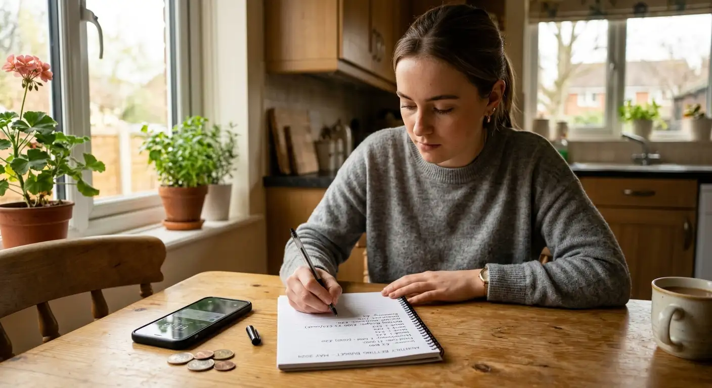 A person writing a betting budget in a notebook