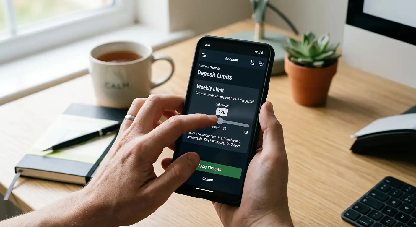 A hand setting a weekly deposit limit on a betting account