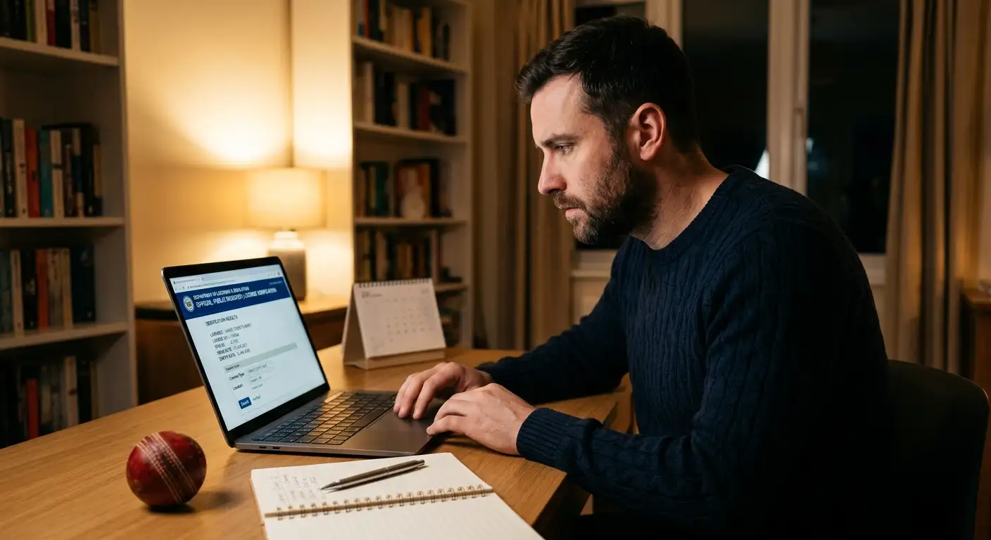 Verifying a betting site licence on the UKGC public register on a laptop
