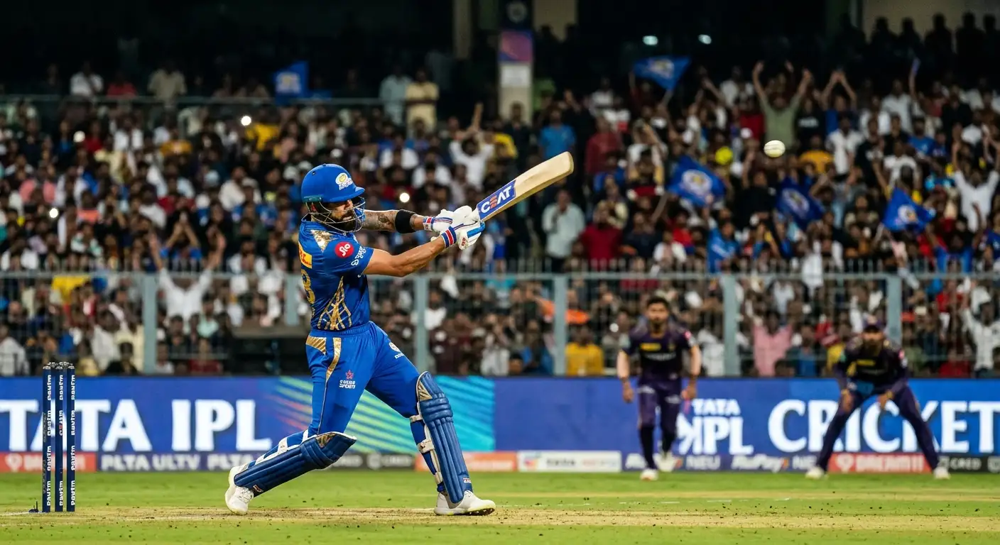 A T20 batter hitting big under floodlights at speed