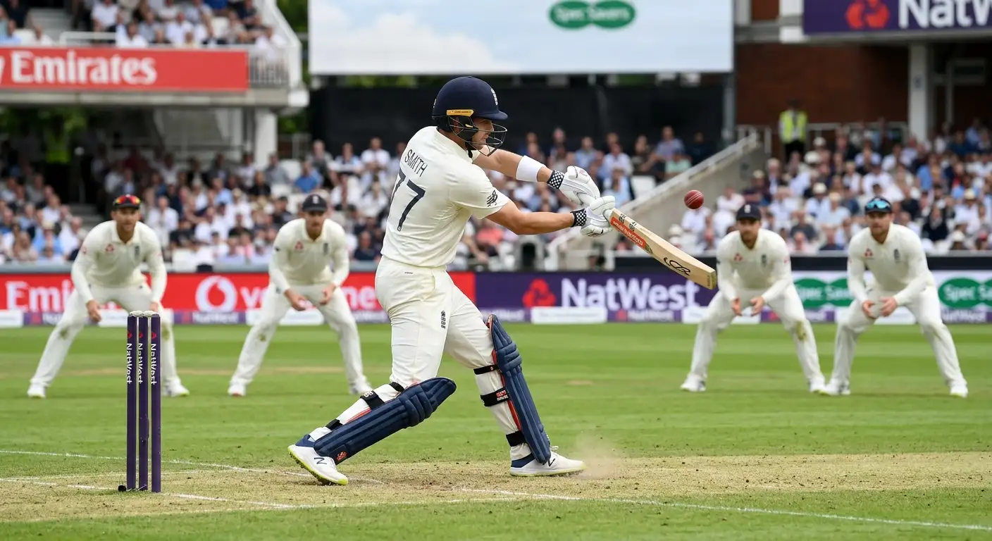 Batter playing a drive while fielders watch in a top batsman market scenario