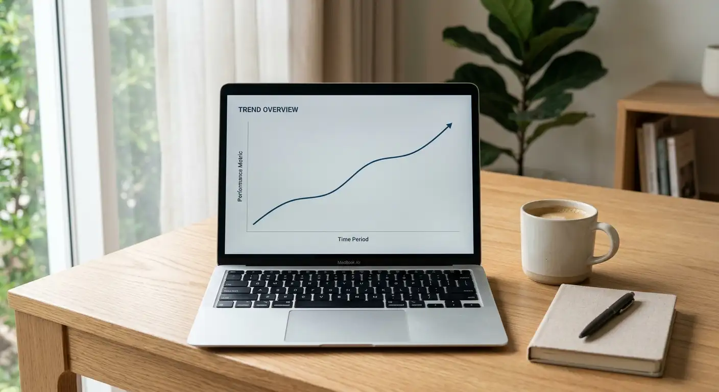 Simple line graph on a laptop showing UK online betting market growth without figures