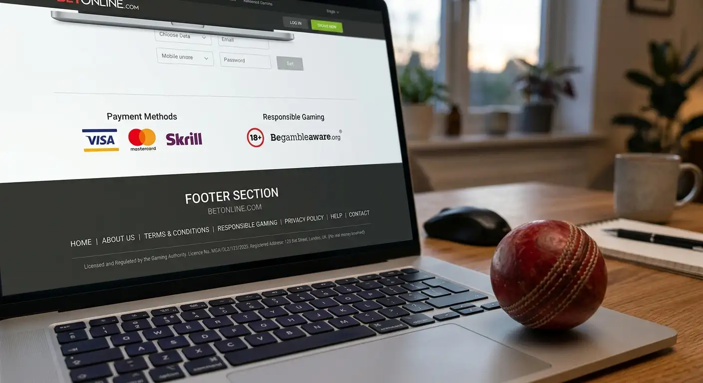 UKGC licence number shown in the footer of a UK cricket betting site