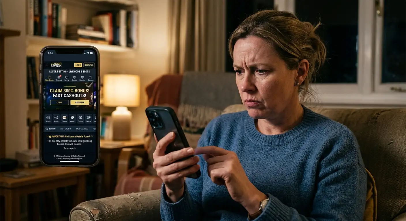A warning expression at a suspicious betting site on a phone